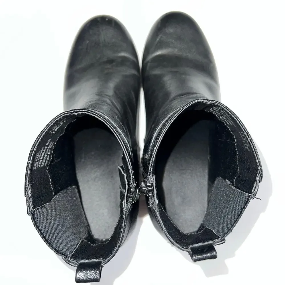 Croft and Barrow Womens Ankle Boots Faux Leather Black Block High Heel Size 8